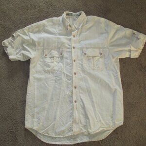 Vintage Bugle Boy Worldwide Clothing Short Sleeve Button Down Men's Size M Ivory